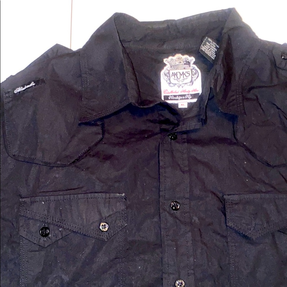 Akademiks black military button up shirt